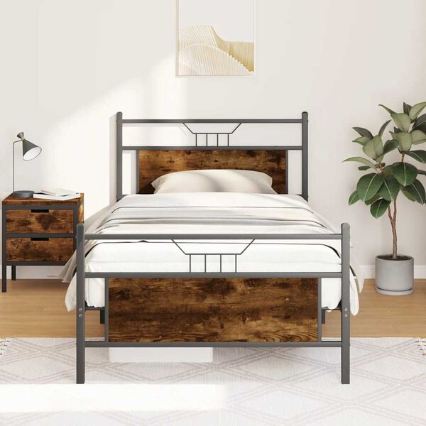 vidaXL Cadre de lit sans matelas ch&ecirc;ne fum&eacute; 107x203 cm bois ing&eacute;nierie