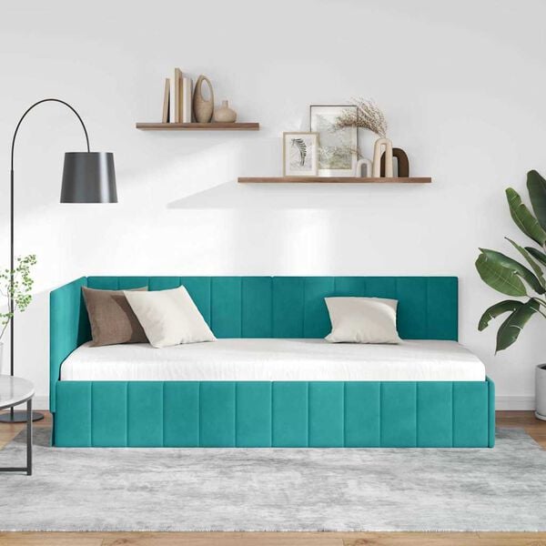 vidaXL Cadre de lit d'angle Turquoise 80 cm x 200 cm Velours