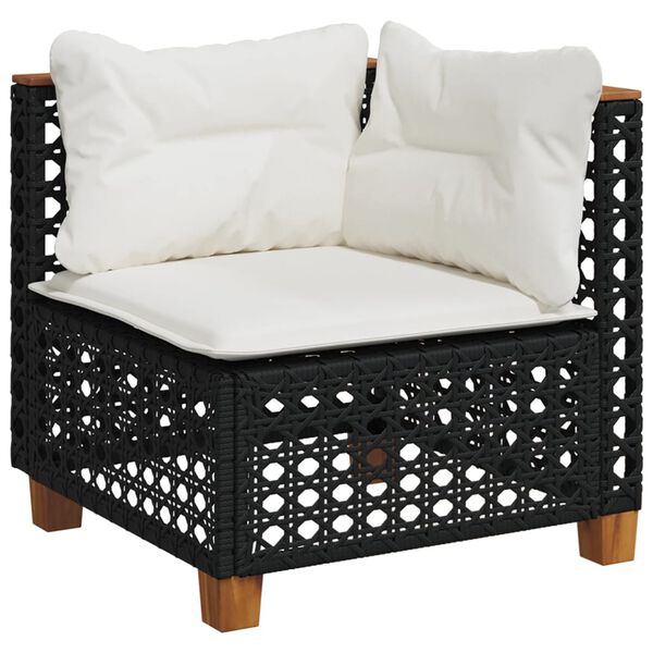 vidaXL Salon de jardin 4 pcs avec coussins noir résine tressée