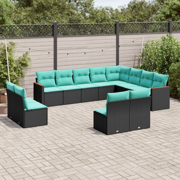 vidaXL Salon de jardin avec coussins 12 pcs noir r&eacute;sine tress&eacute;e