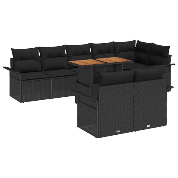vidaXL Ensemble de canap&eacute; de jardin avec coussin 9 pcs Noir polyrotin