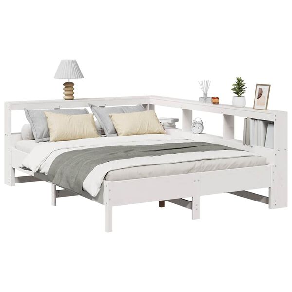 vidaXL Lit biblioth&egrave;que sans matelas blanc 135x190 cm bois pin massif