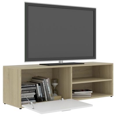 vidaXL Meuble TV Blanc et chêne sonoma 120x34x37 cm Aggloméré