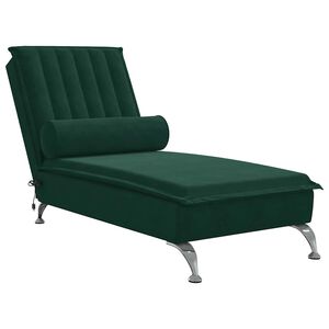 vidaXL Chaise longue de massage avec traversin vert fonc&eacute; velours