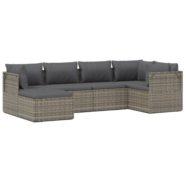 vidaXL Salon de jardin 6 pcs avec coussins Gris R&eacute;sine tress&eacute;e
