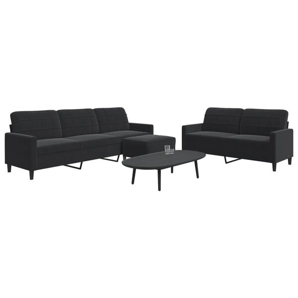 vidaXL Ensemble de canapés 3 pcs avec coussins Noir Velours