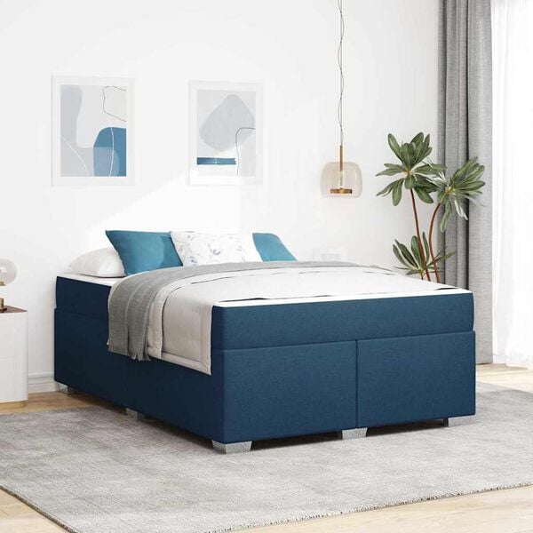 vidaXL Cadre de lit avec matelas Bleu 140 x 200 cm tissu
