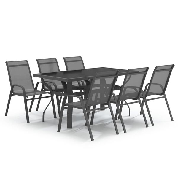 vidaXL Ensemble &agrave; manger de jardin 7 pcs Gris et noir