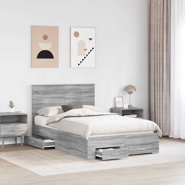 vidaXL Cadre de lit Gris Sonoma 135 x 190 cm Bois d'ing&eacute;nierie