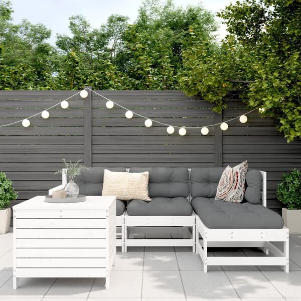 vidaXL Salon de jardin 5 pcs blanc bois massif de pin