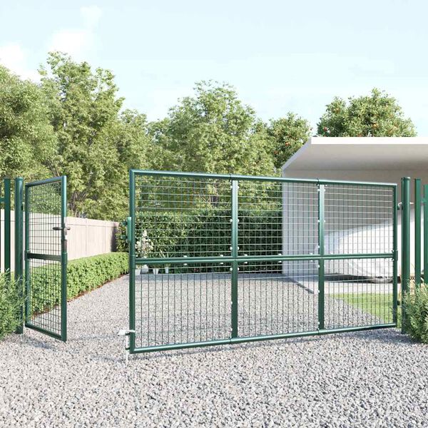 vidaXL Portail de jardin grillag&eacute; vert 350 x 125 cm en acier galvanis&eacute;