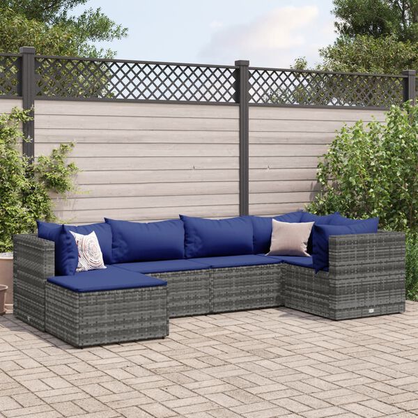vidaXL Salon de jardin 6 pcs avec coussins Gris Résine tressée