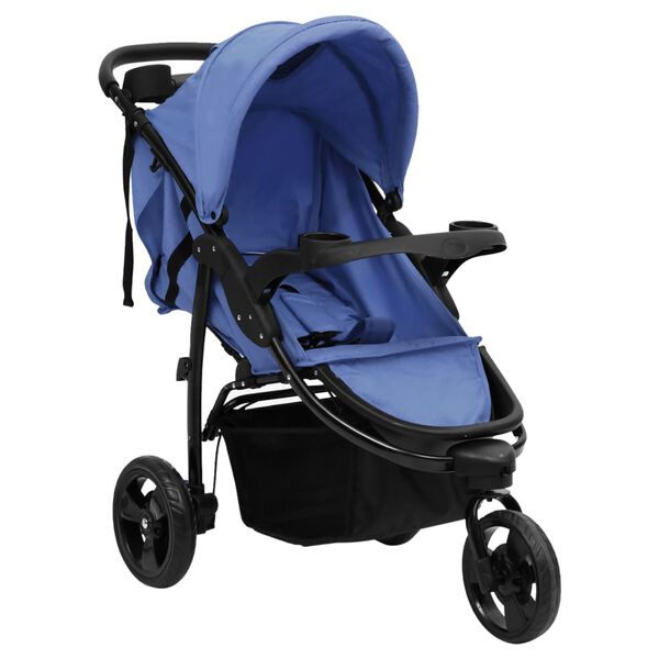 vidaXL Poussette b&eacute;b&eacute; &agrave; 3 roues Bleu marine et noir Acier