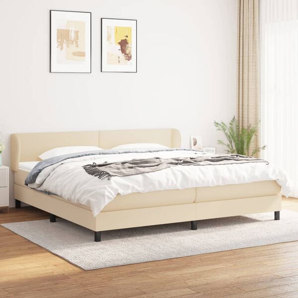 vidaXL Sommier &agrave; lattes de lit avec matelas Cr&egrave;me 200x200 cm Tissu