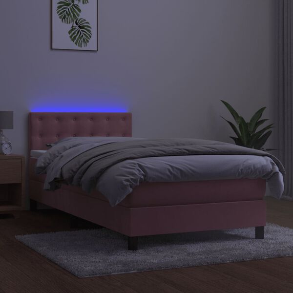vidaXL Sommier &agrave; lattes de lit avec matelas et LED Rose 90x190 cm