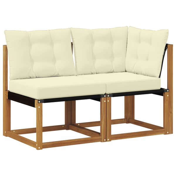 vidaXL Canap&eacute; d&rsquo;ext&eacute;rieur milieu et coin avec coussin 2 Pi&egrave;ce Naturel