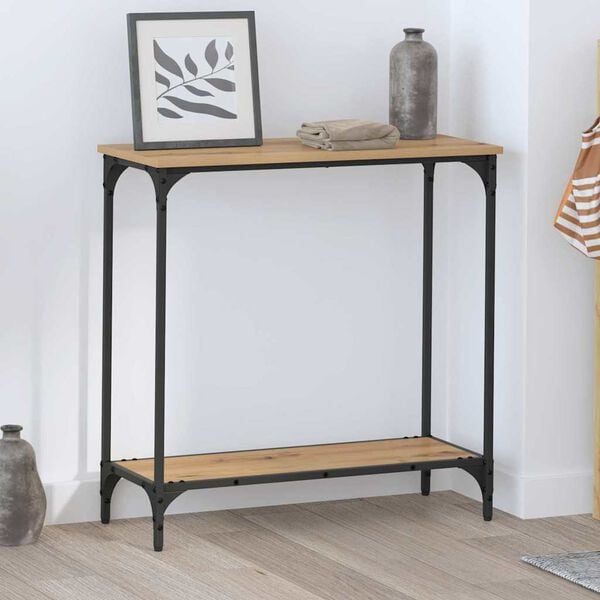 vidaXL Table console avec &eacute;tag&egrave;re ch&ecirc;ne artisanal 75 x 30.5 x 75 cm