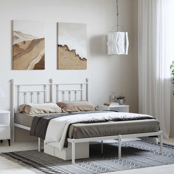 vidaXL Cadre de lit m&eacute;tal sans matelas et t&ecirc;te de lit blanc 150x200 cm