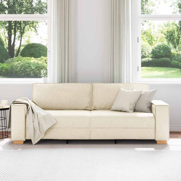 vidaXL Sofa 3 places Beige 220 cm Tissu en lin m&eacute;lang&eacute;