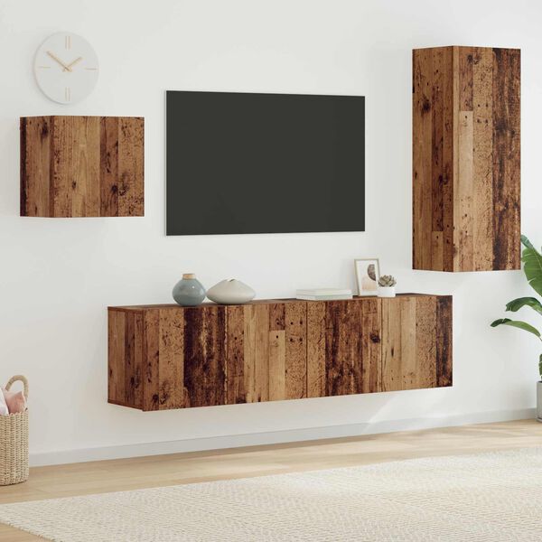 vidaXL Meuble TV Montage mural 4 pcs Bois Ancien Bois d'ing&eacute;nierie