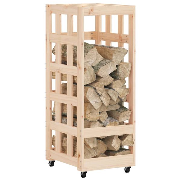 vidaXL Porte-b&ucirc;ches avec roulettes 40x49x110 cm bois massif de pin
