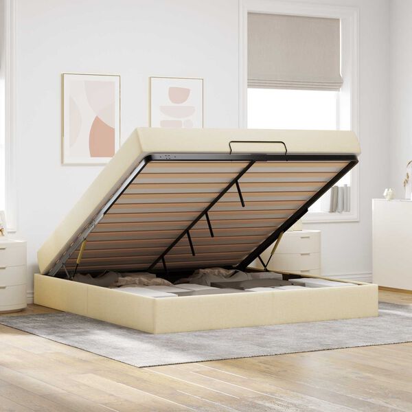 vidaXL Cadre de lit avec matelas avec matelas 2 pcs Cr&egrave;me tissu