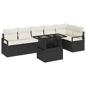 vidaXL Ensemble de canap&eacute; de jardin 7 pcs Noir Poly rotin