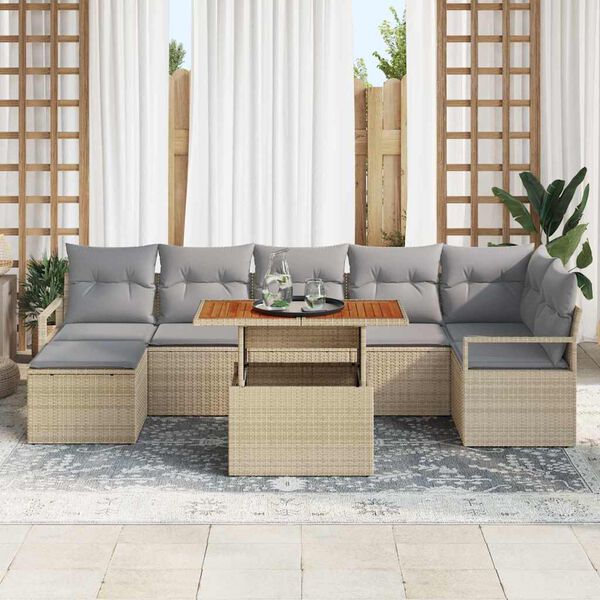 vidaXL Ensemble de salle &agrave; manger pour jardin 8 pcs Beige et gris