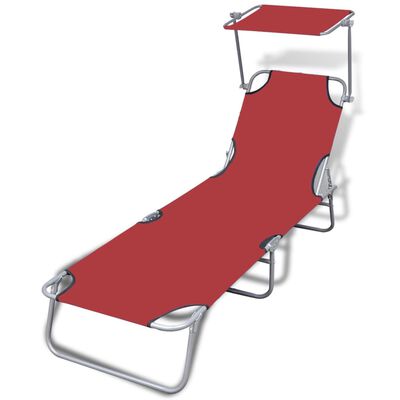 vidaXL Chaise longue pliable avec auvent Acier et tissu Rouge