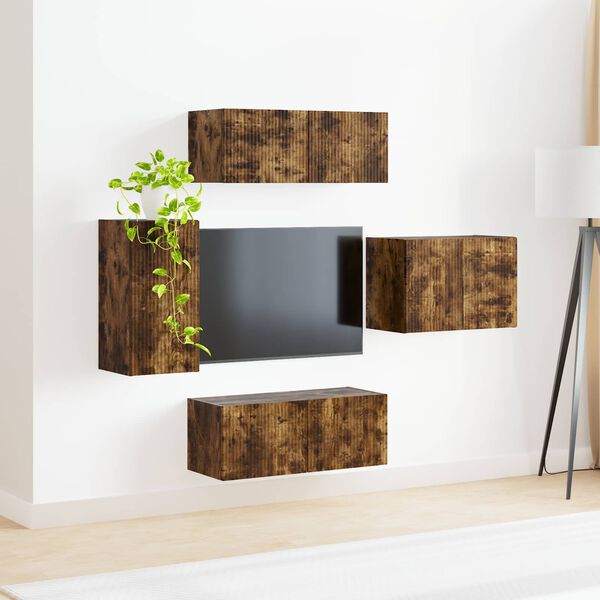 vidaXL Ensemble de meuble TV mural 4 pcs Ch&ecirc;ne fum&eacute; Bois d'ing&eacute;nierie