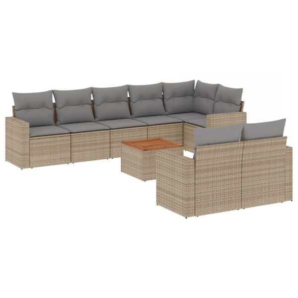 vidaXL Salon de jardin avec coussins 9 pcs beige r&eacute;sine tress&eacute;e