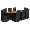 vidaXL Ensemble &agrave; manger de jardin 9pcs coussins noir r&eacute;sine tress&eacute;e