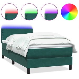 vidaXL Sommier &agrave; lattes de lit et matelas et LED vert fonc&eacute; 80x220 cm velours
