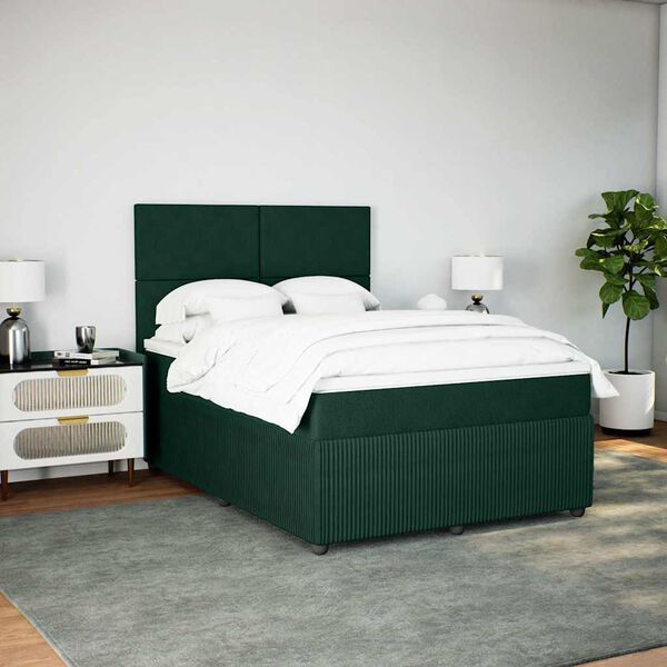 vidaXL Sommier &agrave; lattes de lit et matelas Vert fonc&eacute; 140x190cm Velours