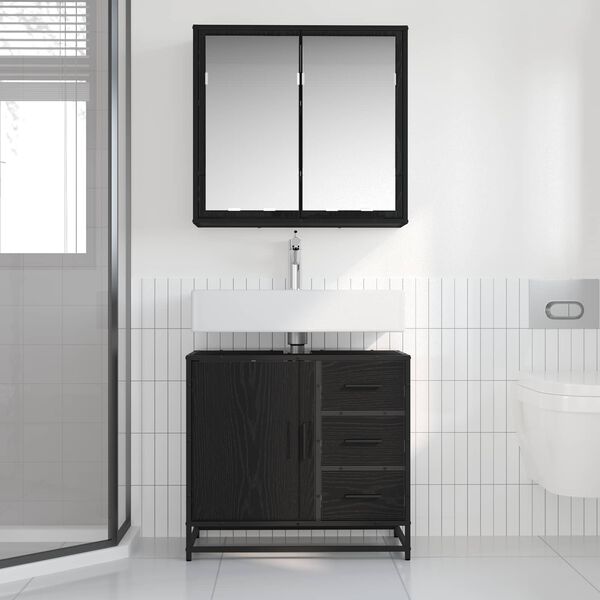 vidaXL Ensemble de mobilier de salle de bain 2 pcs Ch&ecirc;ne noir