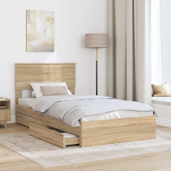 vidaXL Lit de Rangement Ch&ecirc;ne Sonoma 100 x 200 cm Bois d'ing&eacute;nierie