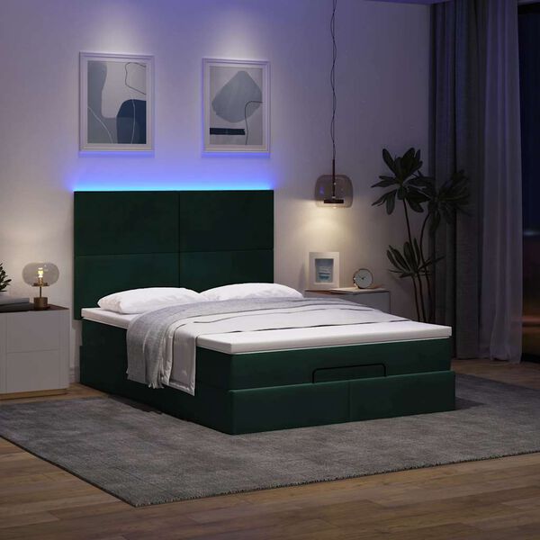 vidaXL Cadre de lit ottoman avec matelas vert fonc&eacute; 140x190 cm velours