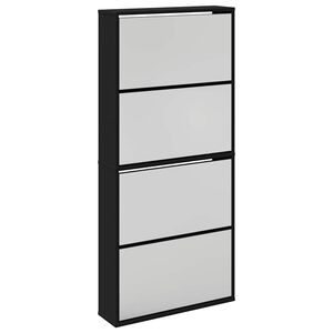 vidaXL Armoire &agrave; chaussures avec miroir &agrave; 4 niveaux noir 63x17x134 cm