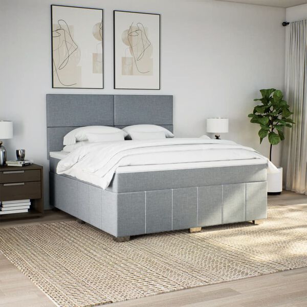 vidaXL Sommier &agrave; lattes de lit avec matelas Gris clair 180x200cm Tissu