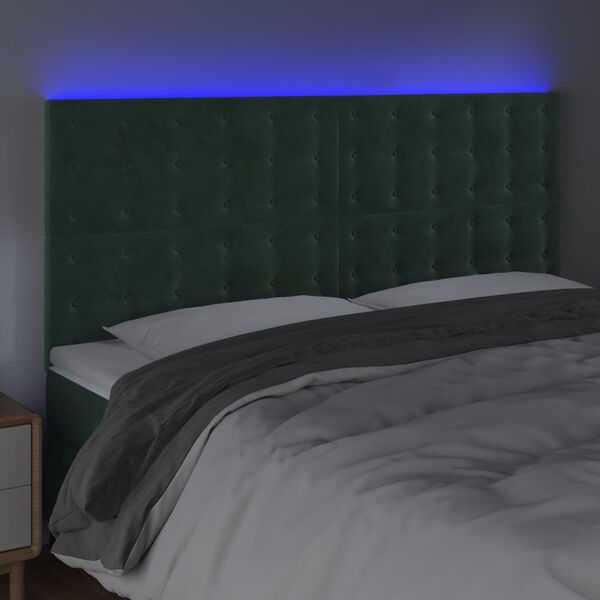 vidaXL T&ecirc;te de lit &agrave; LED Vert fonc&eacute; 160x5x118/128 cm Velours
