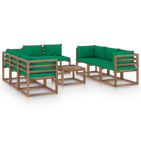 vidaXL Salon de jardin 9 pcs avec coussins Vert