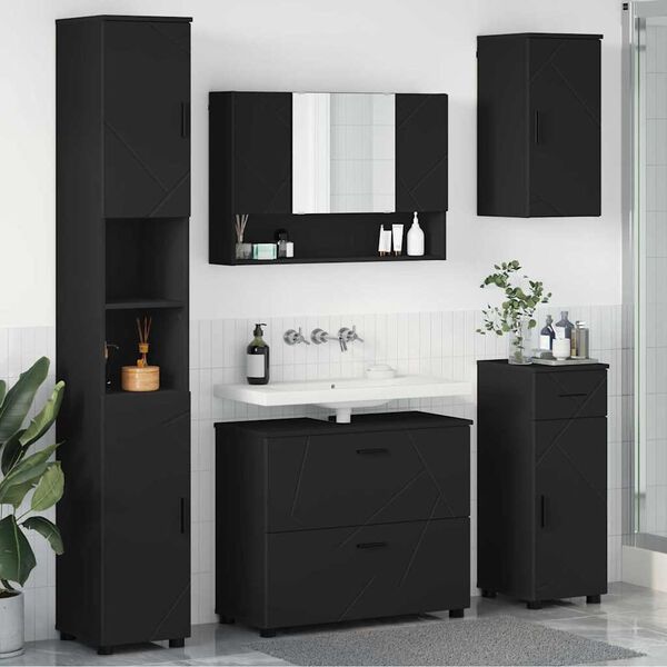 vidaXL Ensemble de mobilier de salle de bain avec tiroir 5 pcs Noir