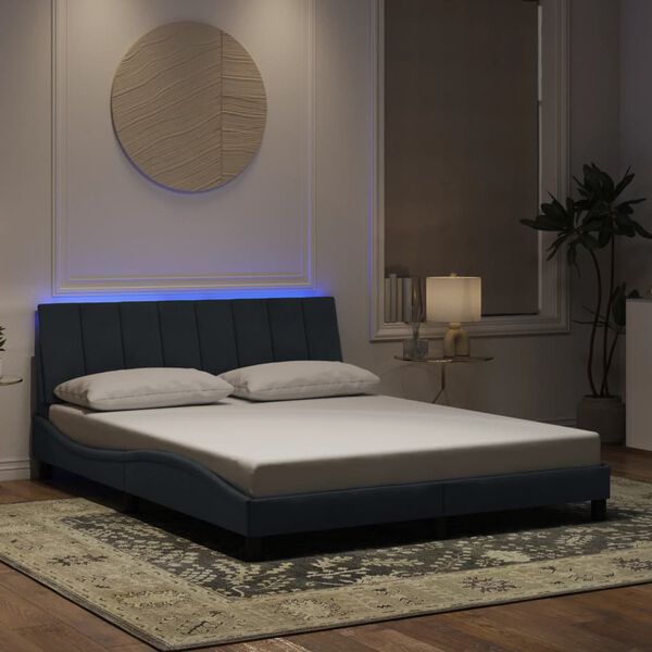 vidaXL Cadre de lit avec LED sans matelas Hanko gris foncé 160x200cm velours