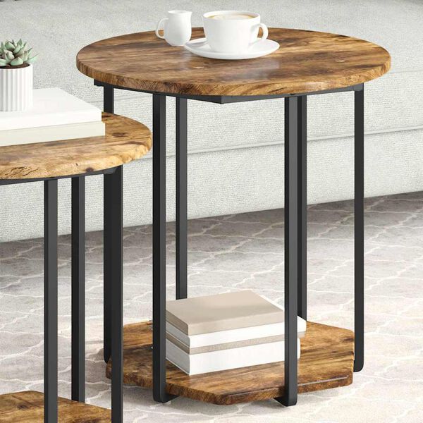 vidaXL Ensemble de tables d'appoint avec &eacute;tag&egrave;re 2 pcs Marron