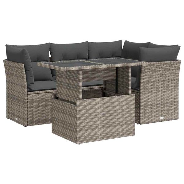 vidaXL Salon de jardin 5 pcs avec coussins gris r&eacute;sine tress&eacute;e