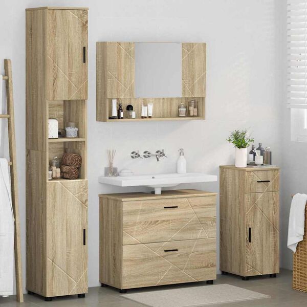 vidaXL Ensemble de mobilier de salle de bain 4 pcs Ch&ecirc;ne Sonoma