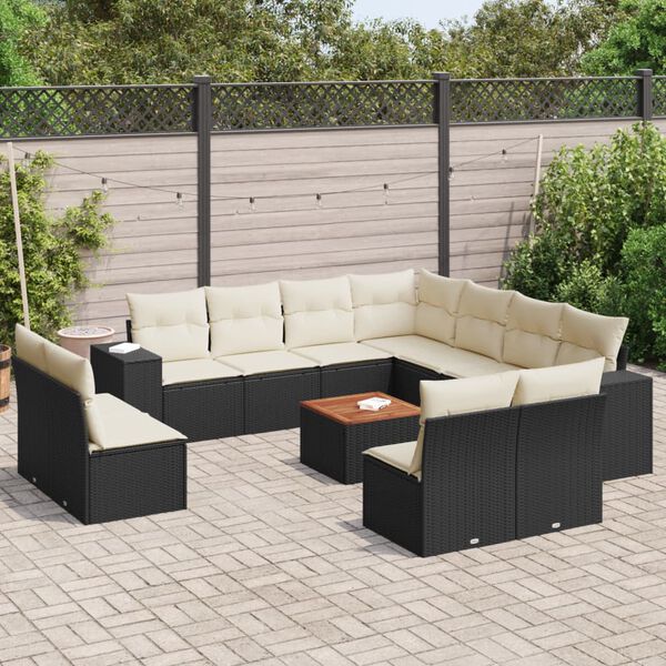 vidaXL Salon de jardin 12 pcs avec coussins noir r&eacute;sine tress&eacute;e