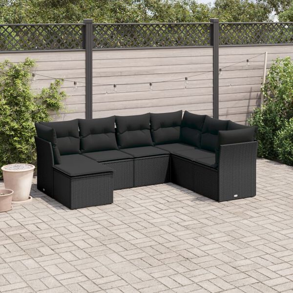 vidaXL Salon de jardin 7 pcs avec coussins noir r&eacute;sine tress&eacute;e