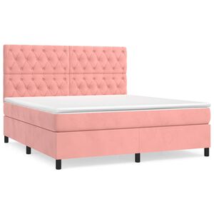 vidaXL Sommier &agrave; lattes de lit avec matelas Rose 160x200 cm Velours