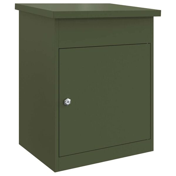 vidaXL Bo&icirc;te de d&eacute;p&ocirc;t de colis Vert olive 47,5 x 38 x 59 cm Acier